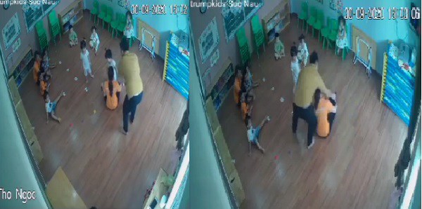 Clip bé gái mầm non bị bố của bạn túm tóc, đánh trước mặt cô giáo vì tranh đồ chơi - 1