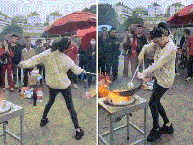 Cô gái nhún nhảy quay chảo cực đỉnh khi rang cơm amp;#34;gây sốtamp;#34; - 1