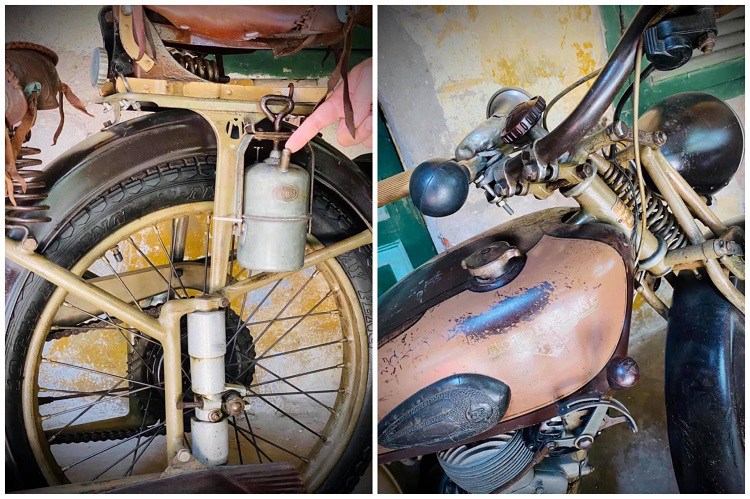 Chiếc mô tô cổ này thuộc đời đầu như chiếc Motobecane DS45 vua Bảo Đại từng sở hữu, chính vì thế ngoại hình xe khá thô sơ. (Ảnh: Tú Xiếc Moto)