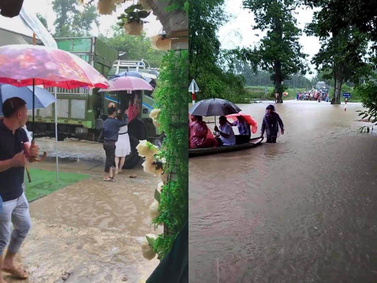 Đám cưới showbiz giữa miền Trung mùa lũ: Khách mời đội mưa, chèo thuyền đến ngắm cô dâu - 2