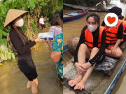 Giải trí - Xót cảnh Thuỷ Tiên chân gầy tong teo lội nước, khản giọng phát mì gói cứu trợ bà con