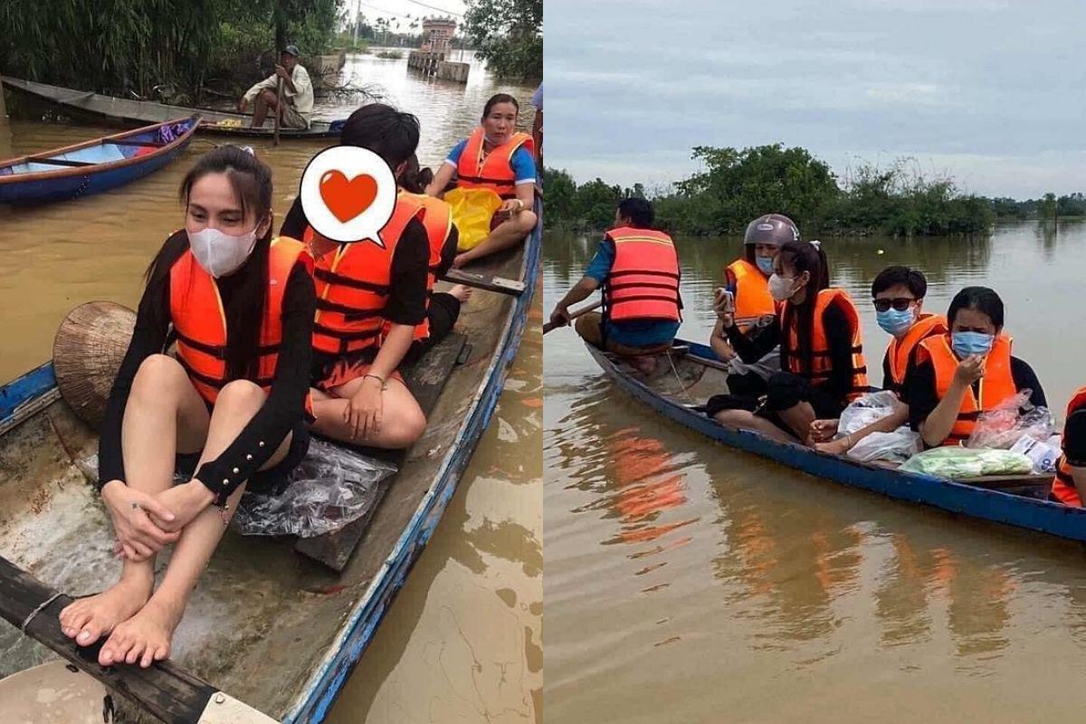 Xót cảnh Thuỷ Tiên chân gầy tong teo lội nước, khản giọng phát mì gói cứu trợ bà con - 4