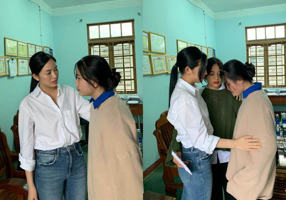 Mai Thanh Hà trao quà, động viên tinh thần các em học sinh sau vụ sạt lở ở Trà Leng - 1