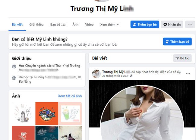 Trang cá nhân của Trương Thị Mỹ L. là ảo