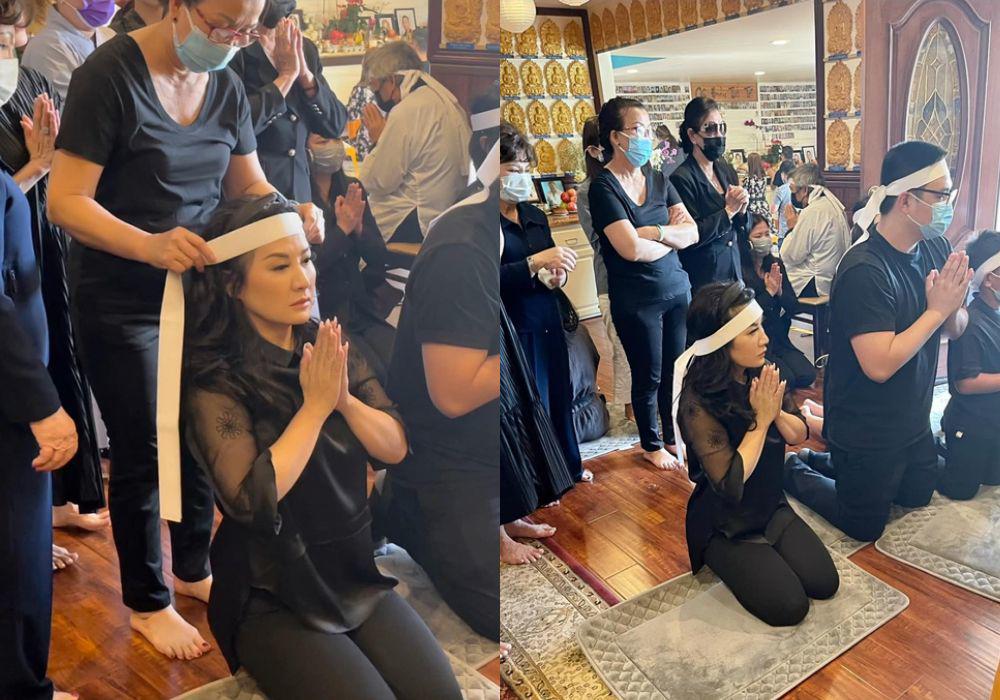 Vợ cũ Bằng Kiều có mặt từ sớm, đeo khăn tang và cùng gia đình Phi Nhung chuẩn bị.