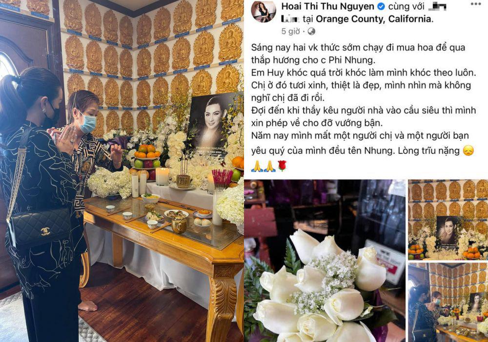 Hoa hậu Thu Hoài nghẹn ngào xúc động khi thắp nhang cho Phi Nhung. Cô cũng có những chia sẻ buồn trên trang cá nhân.