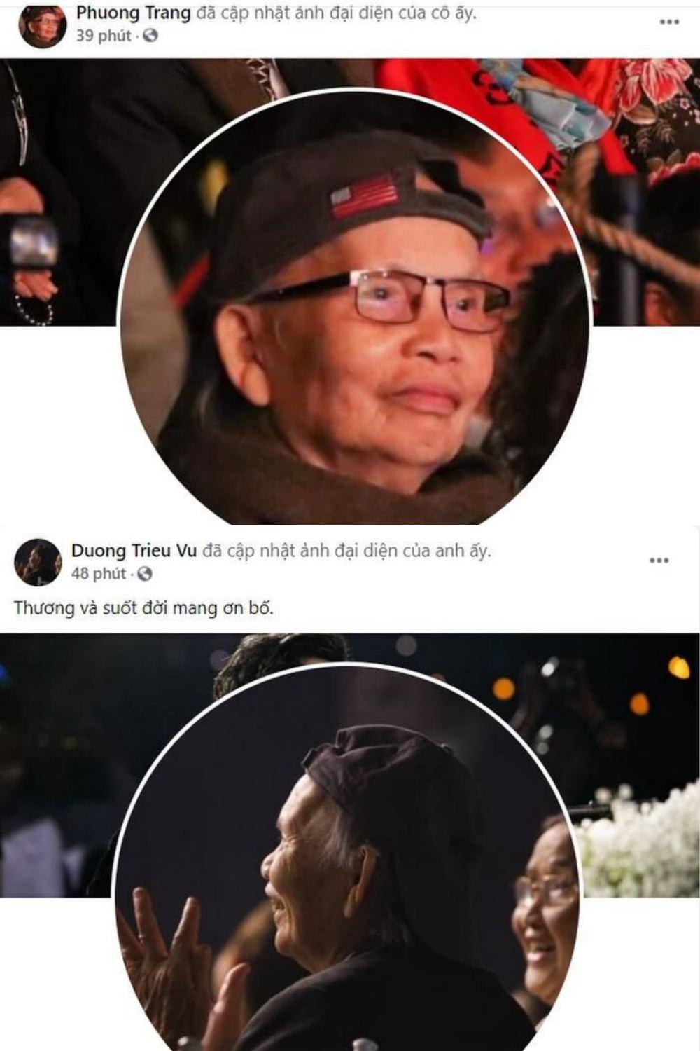 Ca sĩ Phương Trang và Dương Triệu Vũ thay đổi ảnh đại diện là hình của bố sau khi nhận tin dữ.