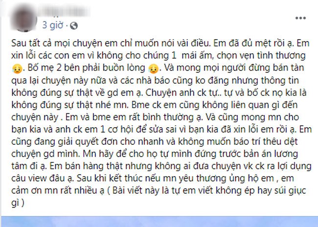 Tâm thư của người vợ trên trang cá nhân thu hút 2.000 lượt like sau 2 tiếng đăng tải