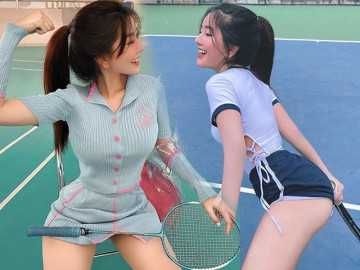 Gái xinh Sài Thành làm náo loạn sân tennis với set đồ tập chỉ che nửa vòng 3