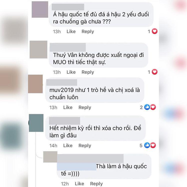 Dân tình bàn luận xôn xao rằng nàng á hậu đã có xích mích gì đó với ekip. Song một số khác lại đính chính rằng, danh hiệu Á hậu Quốc tế rõ ràng nghe oai hơn so với Á hậu 2 của Việt Nam. Hay cô nàng giờ đã xây dựng hướng đi khác và hết nhiệm kỳ rồi nên đơn giản là không còn để nữa.