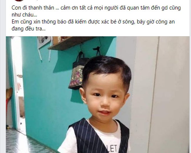 Dì của cháu bé thông báo tin buồn trên trang cá nhân