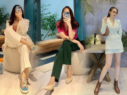 Thời trang - Khác hẳn hội vợ đại gia mê hở, Đàm Thu Trang "lên đồ" công sở kín từ đầu đến chân