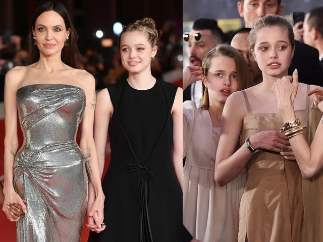 Angelina led two princesses on the red carpet, tomboy daughter Shiloh transformed into the spotlight