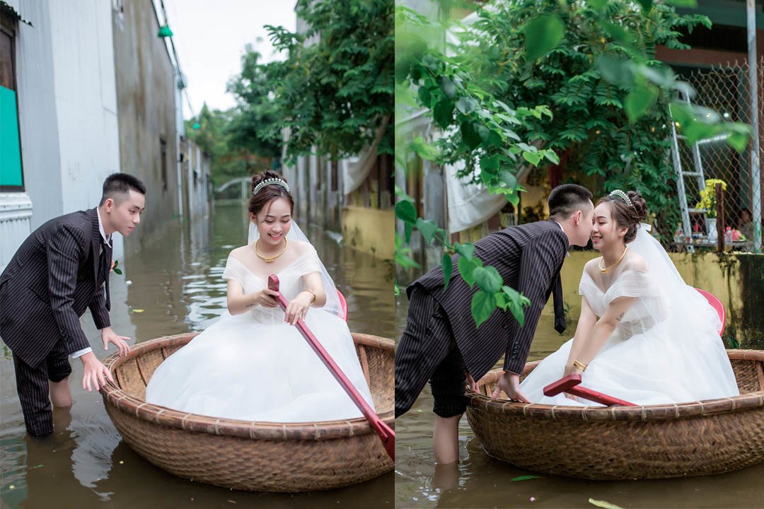 Cưới đúng ngày mưa ngập nửa người, cặp đôi khiến cả làng bật cười thích thú vì điều đặc biệt - 9