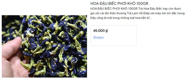 Hoa đậu biếc tươi và hoa đậu biếc khô được rao bán nhiều trên chợ mạng