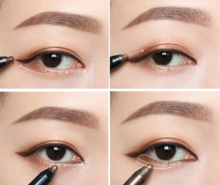 Thay vào đó, bạn có thể kẻ 1/3 đầu mắt và 1/3 đuôi mắt dưới, chừa lại khoảng trắng ở phần mi giữa. Con mắt của bạn sẽ vừa trông to mà lại rất hợp trend đánh mắt mùa thu đông.