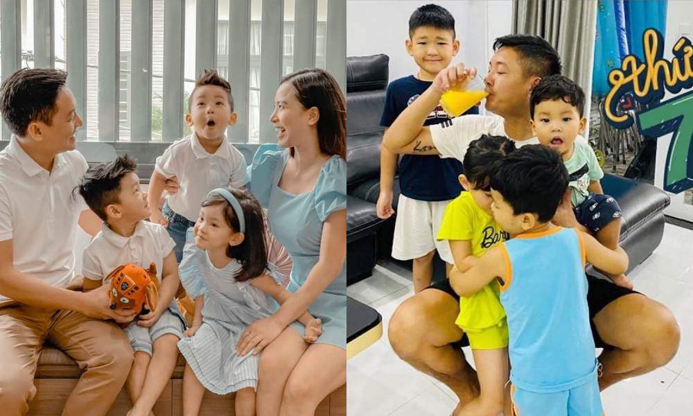 Thành Đạt quan niệm con cái là lộc trời, và việc gia đình đông con chứng minh tình cảm của vợ chồng anh ngày càng sâu nặng.
