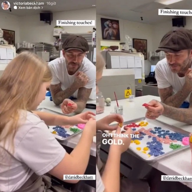 Beckham rất nhiệt tình ở bên con gái làm bánh socola.