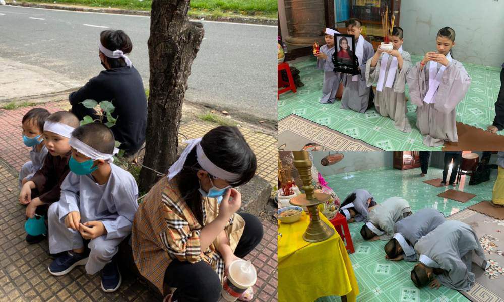 Những người con nuôi của Phi Nhung khóc thương, cúi lạy mẹ.