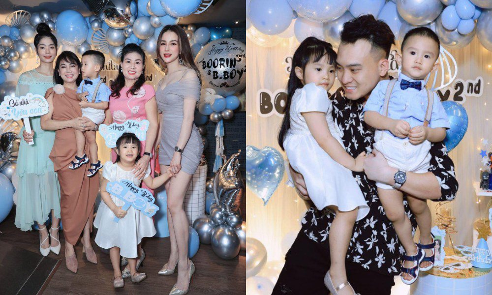 Vào ngày sinh nhật của 2 con vừa qua, ông xã Diệp Lâm Anh cũng có mặt nhưng không đứng chung khung hình với gia đình. Nữ người mẫu chỉ chia sẻ 1 bức ảnh duy nhất có mặt chồng khi anh bế 2 con.