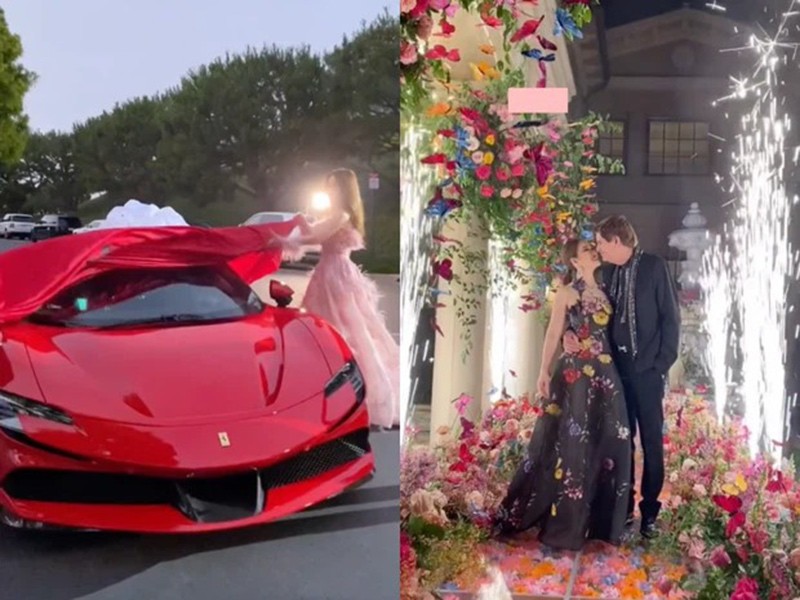 Trong ngày kỷ niệm này, nữ tỷ phú còn chịu chơi khi tặng chồng chiếc siêu xe Ferrari SF90 Stradale, lăn bánh vào khoảng 33 tỷ VNĐ. 
