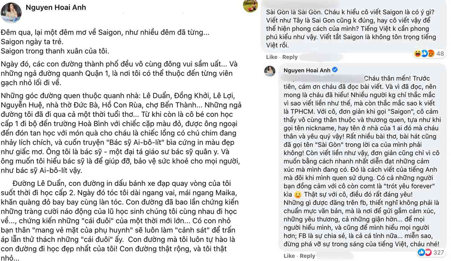 BTV Hoài Anh giải thích cách gọi “Sài Gòn” thành “Saigon” của mình.