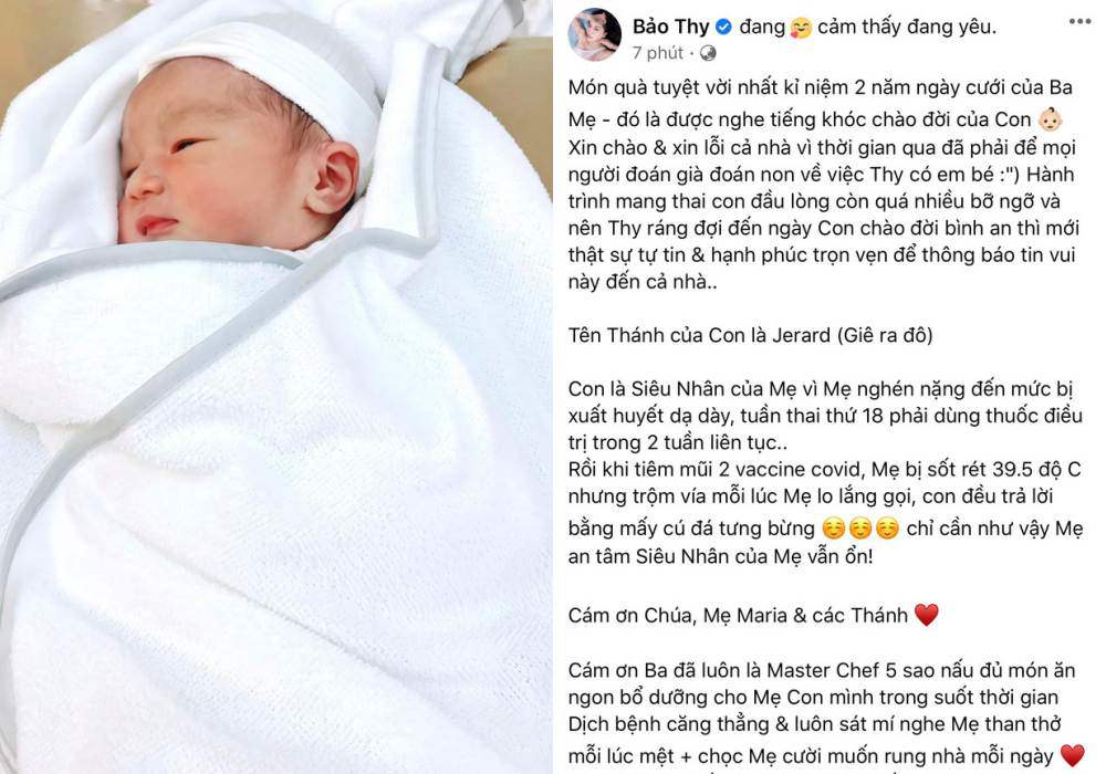 Bảo Thy khoe diện mạo quý tử vừa chào đời, kể lại quá trình mang bầu khó nhọc.