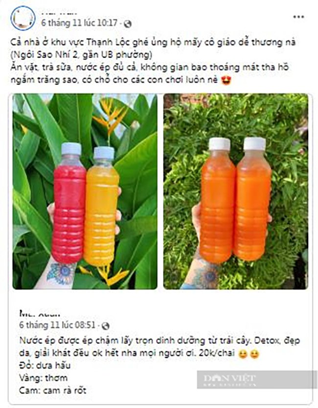 Phụ huynh chia sẻ bài đăng giúp các cô giáo mầm non bán nước ép kiếm sống tại quận 12, TP.HCM. Ảnh chụp màn hình
