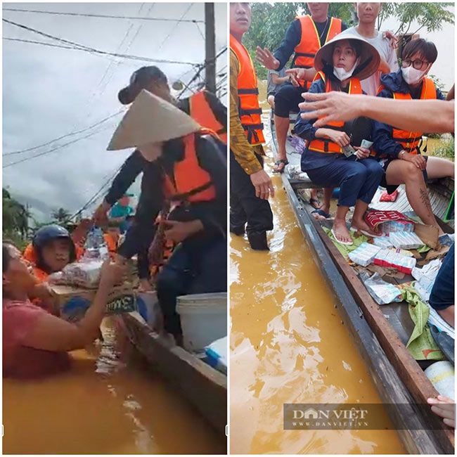 Hình ảnh ca sĩ Thủy Tiên phát quà hỗ trợ đồng bào bị lũ lụt tại thôn Võ Xá, xã Trung Sơn, huyện Gio Linh, tỉnh Quảng Trị vào trưa 18/10/2020 được phát trực tiếp trên facebook. Ảnh: Tr.S.