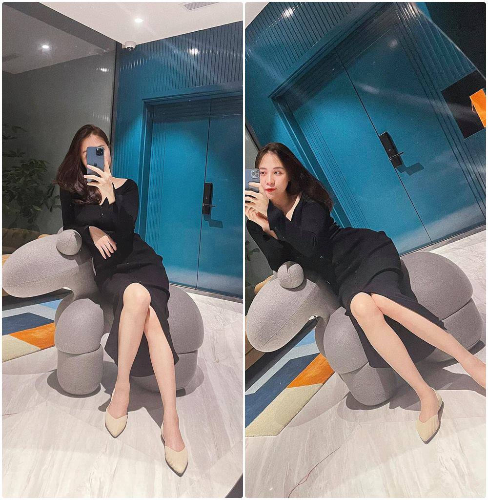 Cuộc sống của mỹ nhân gốc Lạng Sơn giờ đây vô cùng viên mãn. Cô liên tục lồng ghép ảnh khoe dáng trong những mẩu chuyện vợ chồng thú vị. Cô nàng từng khoe đường cong nảy nở của hông mông trong chiếc đầm xẻ tà trong dịp được chồng đèo đi chơi liên quận.