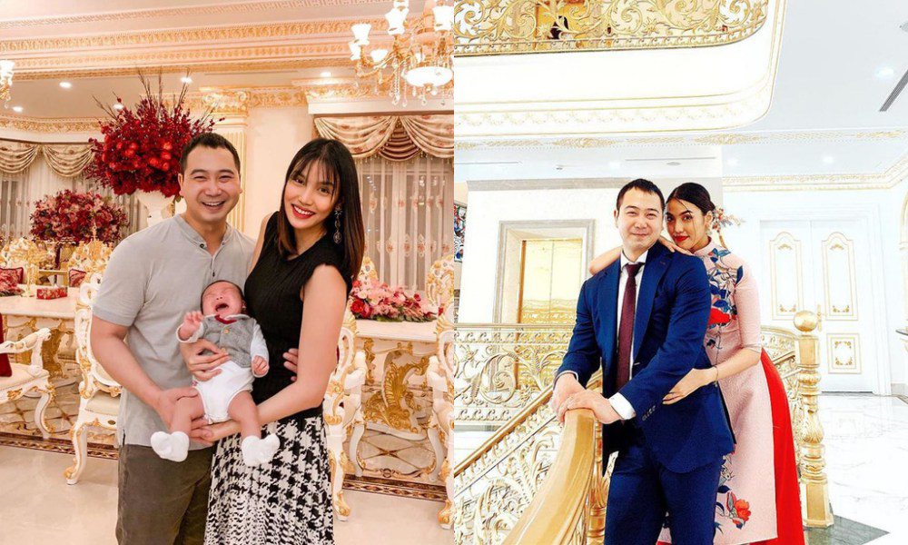 Biệt thự của gia đình Lan Khuê sử dụng gam trắng chủ đạo, nhiều khu vực, đồ dùng được dát vàng lộng lẫy.