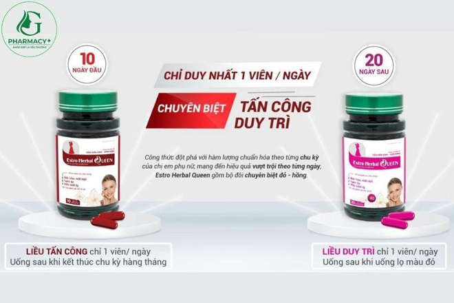 Estro Herbal Queen với bộ đôi chuyên biệt đỏ - hồng được chuẩn hàm lượng theo chu kỳ kinh nguyệt