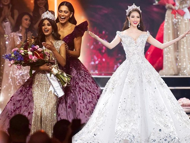 Chiếc đầm của đương kim Miss Universe như nuốt chửng tân hoa hậu, Phạm Hương liền bị gọi