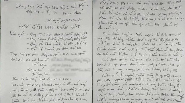 Đơn kêu cứu của anh Vũ Đình Phong ở tầng 16, chung cư HH3A Linh Đàm. Ảnh: NVCC