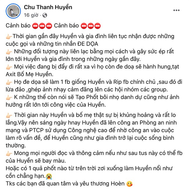 Thanh Huyền cho biết cô và gia đình đang rất lo lắng khi bị kẻ lạ tấn công