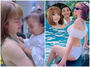 Làm mẹ - Âu yếm con gái, vợ Mạc Văn Khoa khoe dáng hotgirl, lộ hình xăm khủng sau lưng