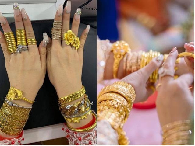 5 đám cưới toàn vàng khủng nhất 2021: Cô dâu đeo hàng cây vàng, nhẫn tràn khỏi đốt ngón tay