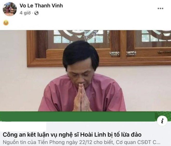 Con trai nam nghệ sĩ vui vẻ chia sẻ lại bài viết minh oan cho bố.