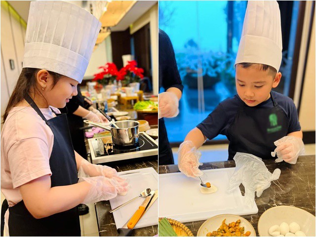 Con trai, con gái HH Jennifer Phạm khéo tay trổ tài bếp núc, mẹ gọi là Master Chef nhí