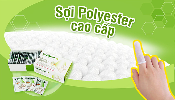 Gạc răng miệng Dr.Papie được dệt từ sợi Polyester mềm mại, không bục mủn, vương sợi trong miệng bé