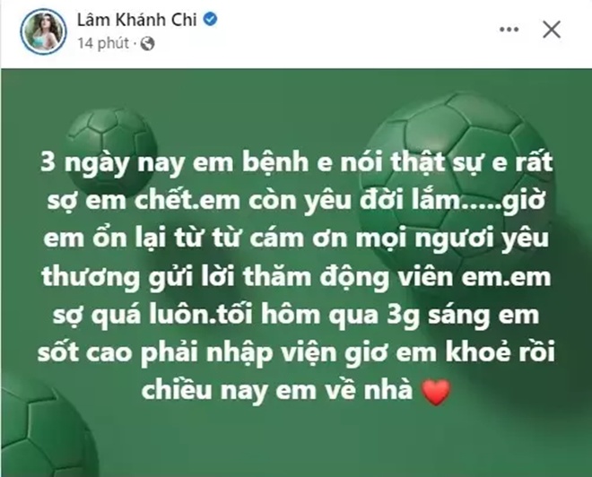 Em nói thật sự em rất sợ em chết. Em còn yêu đời lắm, Lâm Khánh Chi xúc động chia sẻ về cảm xúc sau 3 ngày ốm đau bệnh tật.