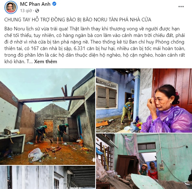 MC Phan Anh bất ngờ đăng tải status kêu gọi ủng hộ miền Trung sau bão Noru.