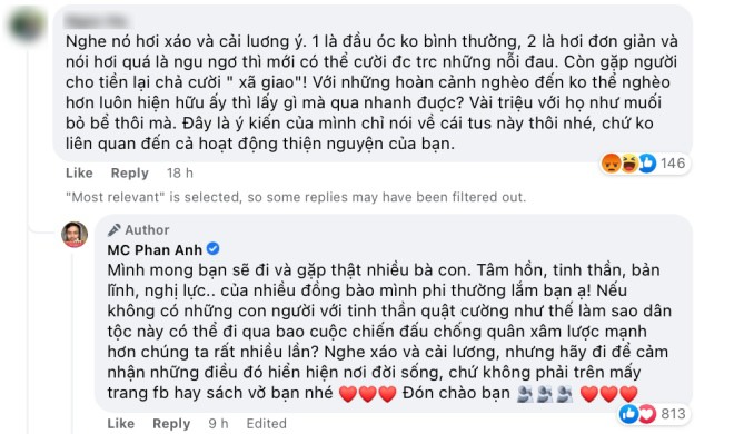 Rất nhiều người xem thả tim ủng hộ phản hồi của MC Phan Anh.