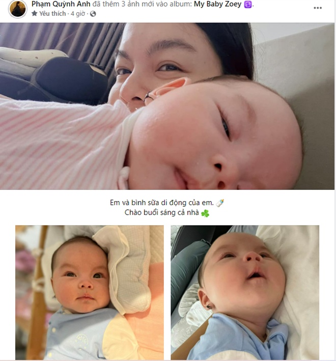 Phạm Quỳnh Anh liên tục khoe ảnh con gái thứ 3 sau khi quyết định công khai diện mạo bé.