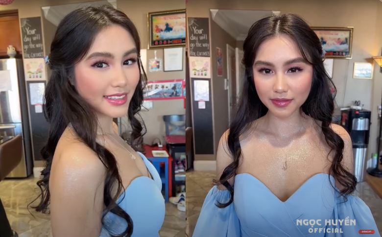 Một trong số ít những lần con gái nghệ sĩ Ngọc Huyền make-up. Cô nàng khéo léo kết hợp makeup tone Tây và châu Á giúp gương mặt góc cạnh vừa đủ nhưng cũng không làm cô nàng bị quá già.