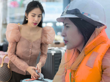 Trở về từ miền Trung, Thủy Tiên mặc lại đồ cũ 2 năm trước đi làm, chiếc túi hiệu bỗng lu mờ