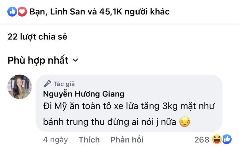 Các bài đăng của bà trùm làng hoa hậu chuyển giới những ngày trời Thu mát mẻ chỉ xoay quanh việc than vãn tăng cân.