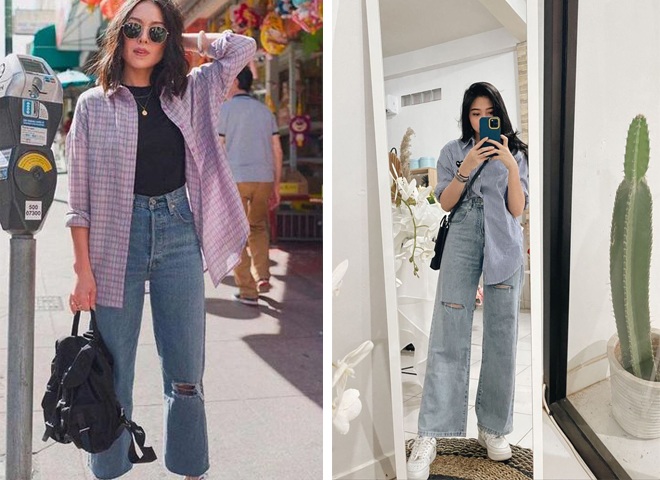 Để outfit của mình đặc biệt hơn, chị em có thể biến tấu với chiếc áo sơ mi bằng cách chỉ sơ vin 1 bên hoặc mặc thêm 1 chiếc áo trong và khoác sơ mi hờ hững bên ngoài.