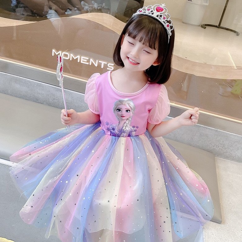 Váy trẻ em phong cách dễ thương hiện đại vải voan hoạ tiết chấm bi cho bé