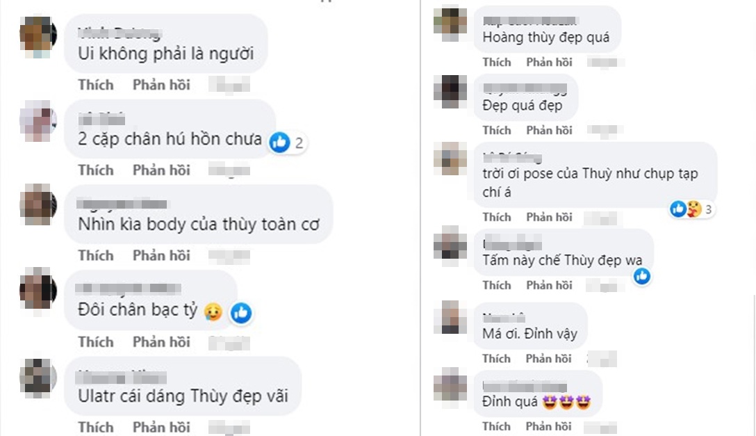 Bên dưới bài đăng, dân tình thích thú trước những dáng pose đỉnh cao của cặp chị em. Đa số lại nghiêng về lời khen dành cho Hoàng Thùy nhiều hơn.